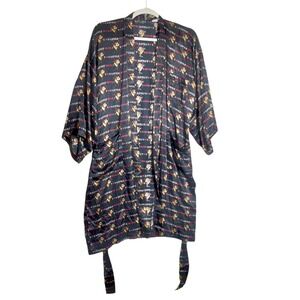 Vintage 1996 Looney Tunes Tasmanian Devil Silk Robe Black Taz 100% Silk OSFM